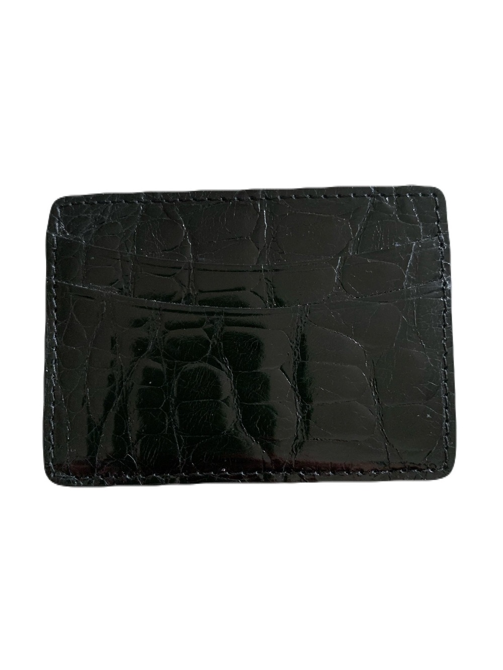 Made in USA Black Glazed Alligator Leather 5 Pocket Credit Card Case Exotic